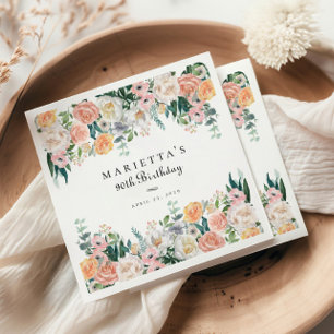 Elegant Garden Floral Greenery 90th Birthday Party Napkin