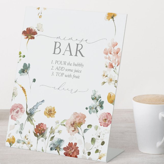 Elegant Garden Flowers Bridal Shower Mimosa Bar Pedestal Sign (Creator Uploaded)