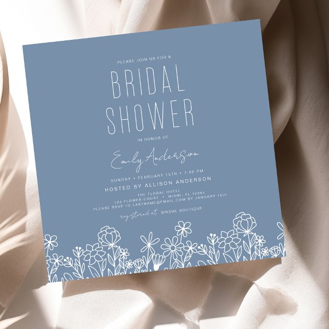 Elegant Garden Flowers Dusty Blue Bridal Shower Invitation (Creator Uploaded)