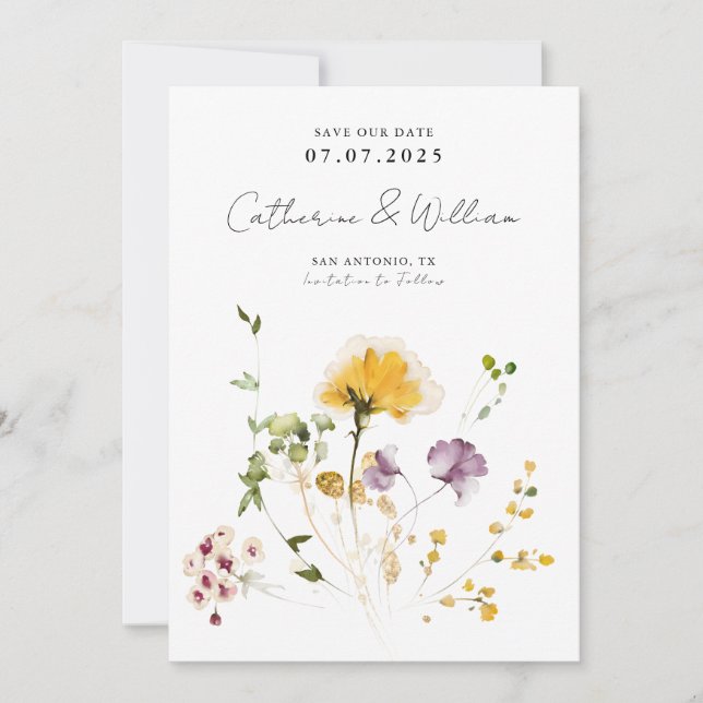 Elegant Garden Flowers  Save The Date (Front)