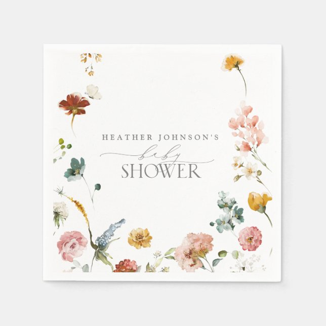 Elegant Garden Flowers Watercolor Baby Shower Napkin (Front)