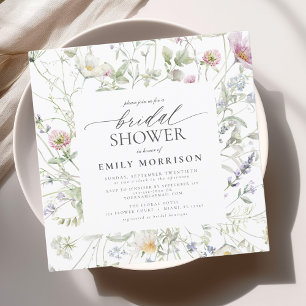 Elegant Garden Flowers Watercolor Bridal Shower Invitation