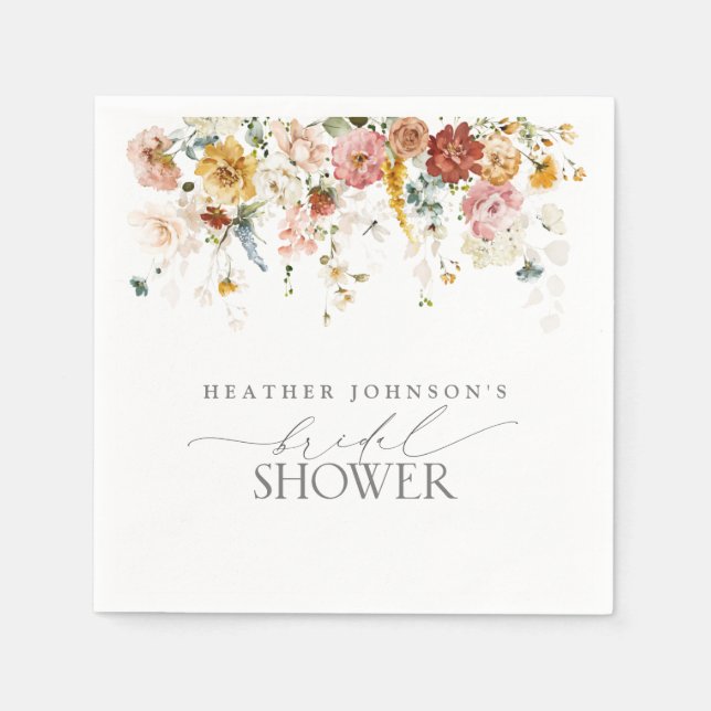 Elegant Garden Flowers Watercolor Bridal Shower Na Napkin (Front)