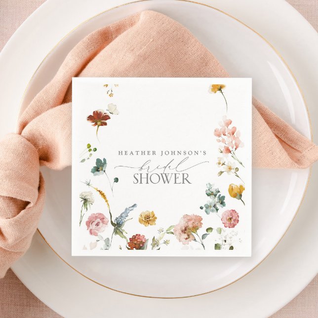 Elegant Garden Flowers Watercolor Bridal Shower Napkin (Creator Uploaded)