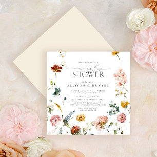 Elegant Garden Flowers Watercolor Couples Shower Invitation