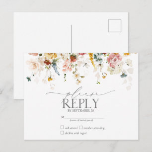 Elegant Garden Flowers Watercolor Floral RSVP Invitation Postcard