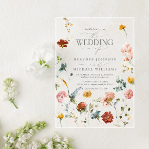 Elegant Garden Flowers Watercolor Floral Wedding Acrylic Invitations