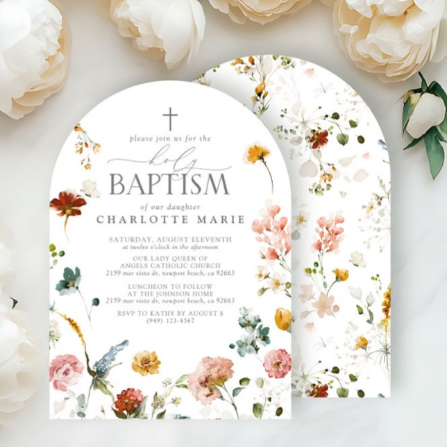 Elegant Garden Flowers Watercolor Holy Baptism Invitation (Creator Uploaded)