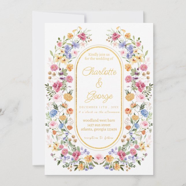 Elegant Garden Flowers Wedding Invitation (Front)