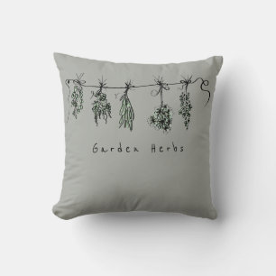 Elegant Garden Herbs botanical drawing Cushion