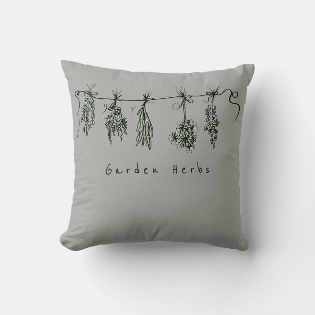 Elegant Garden Herbs botanical drawing Cushion (Front)