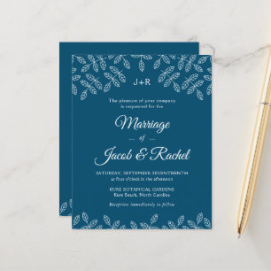 Elegant Garden Leaves Blue Wedding Invitation