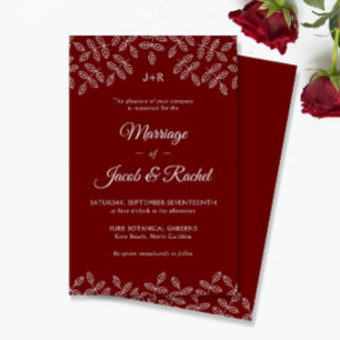 Elegant Garden Leaves Dark Red Wedding Invitation
