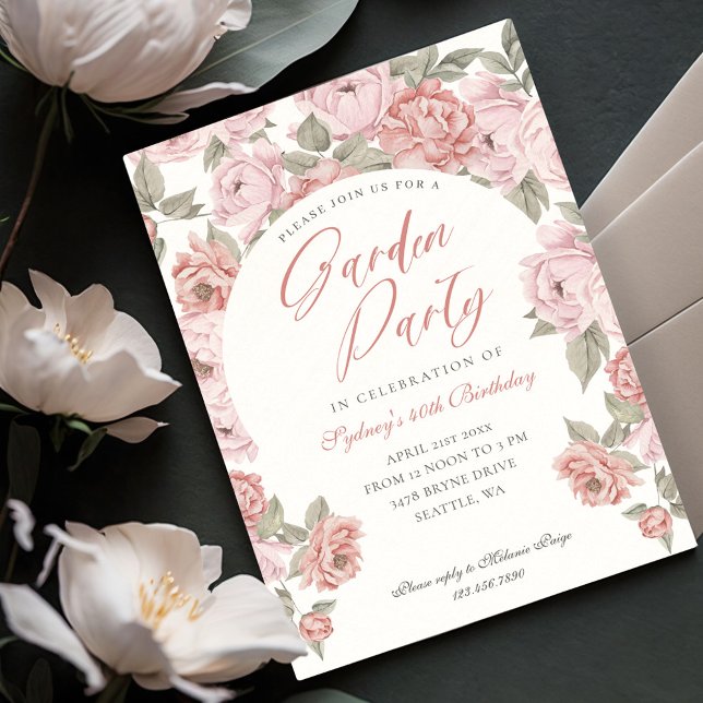Elegant Garden Party Pink Peony Florals Birthday Invitation (Elegant Garden Party Pink Peony Florals Birthday Invitation)