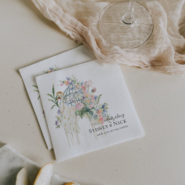Elegant Garden Peacock Floral Wedding Napkin (Creator Uploaded)