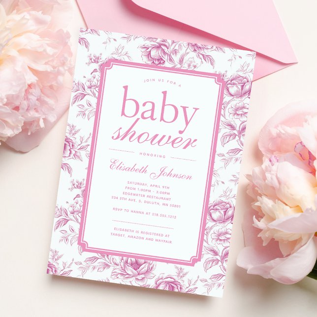 Elegant Garden Pink Chinoiserie Baby Shower Invitation (Creator Uploaded)