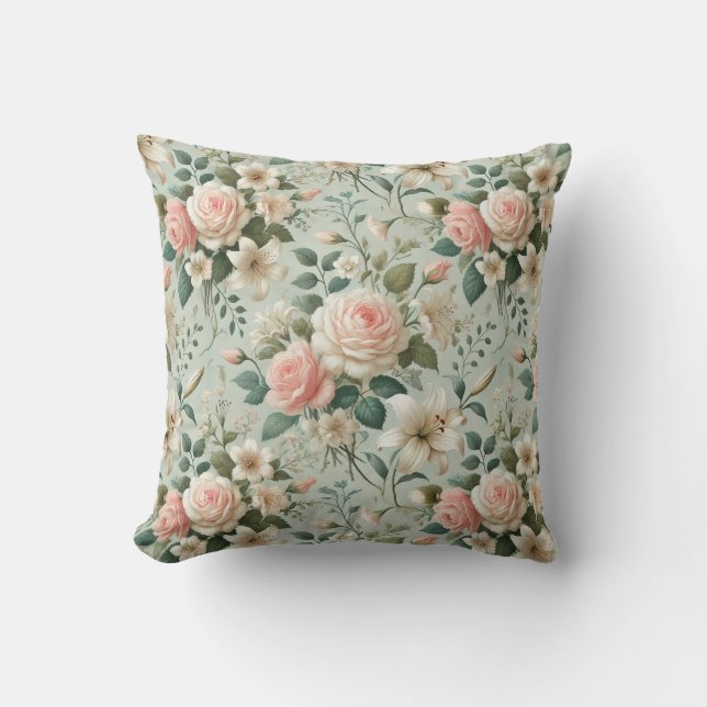 Elegant Garden Romance Throw Pillow (Front)