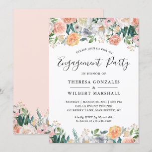 Elegant Garden Roses Floral Engagement Party Invitation