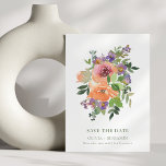 Elegant Garden Watercolor Floral Purple Orange Save The Date<br><div class="desc">Set the tone for a romantic celebration with this elegant Save the Date card featuring a hand-painted watercolor floral bouquet in rich autumn-inspired hues. The blend of orange, blush, violet, and green gives this design a warm, garden-fresh aesthetic—perfect for fall weddings, floral themes, or nature-inspired events. Minimal text below the...</div>
