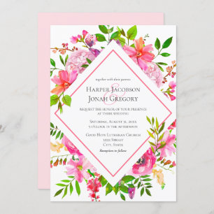 Elegant Garden Watercolor Pink Floral Airy Wedding Invitation