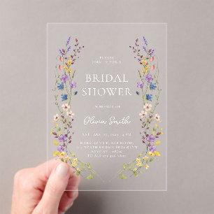 Elegant Garden Watercolor Wildflower Bridal Shower Acrylic Invitations