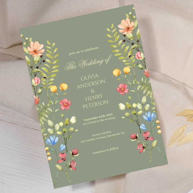 Elegant Garden Wildflower Sage Spring Wedding  Invitation (Creator Uploaded)