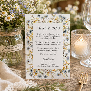 Elegant Garden Wildflowers Wedding Thank you Card