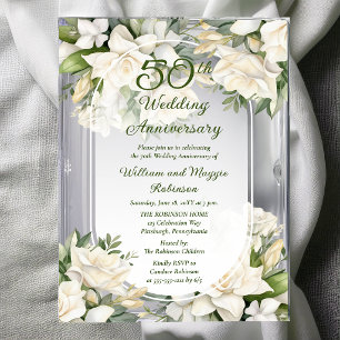 Elegant Gardenia Floral 50th Wedding Anniversary Acrylic Invitations