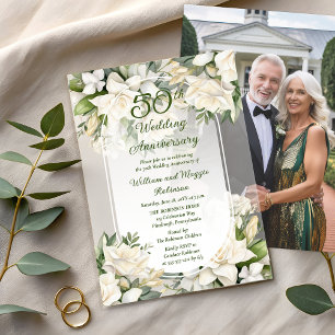 Elegant Gardenia Floral 50th Wedding Anniversary Vellum Invitations