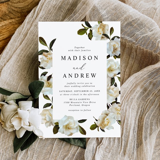 Elegant Gardenia Floral Wedding Invitation (Creator Uploaded)
