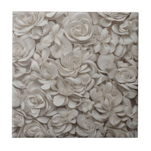 Elegant Gardenia White Floral Pattern Ceramic Tile