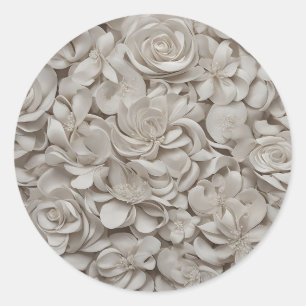 Elegant Gardenia White Floral Pattern Classic Round Sticker