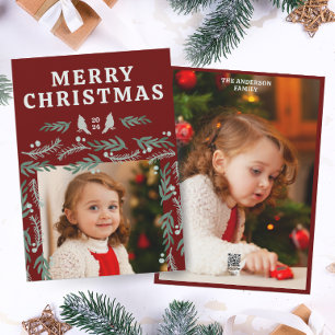 Elegant Garland Border Two Photo Holiday Card