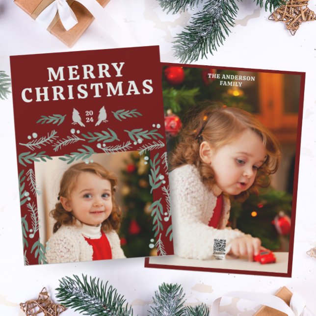 Elegant Garland Border Two Photo Holiday Card (Creator Uploaded)