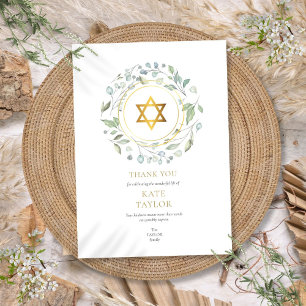 Elegant Garland Funeral Memorial Star of David Thank You Card