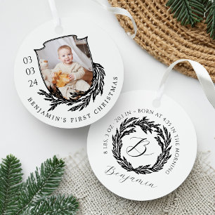 Elegant Garland Wreath Crest Baby First Christmas Metal Tree Decoration