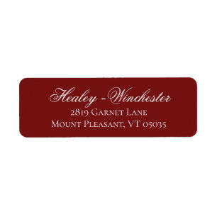 Elegant Garnet Red and White Wedding Address Label Return Address Label