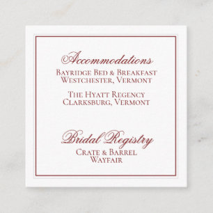 Elegant Garnet Red and White Wedding Details Card