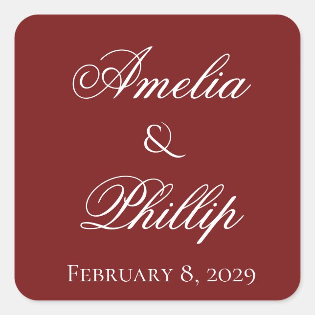 Elegant Garnet Red and White Wedding Stickers (Front)