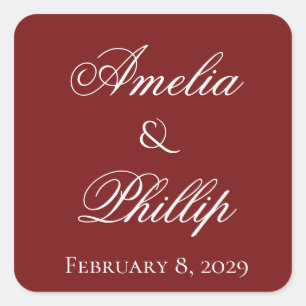 Elegant Garnet Red and White Wedding Stickers