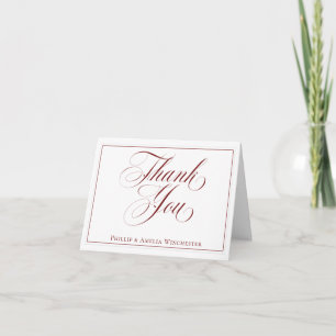 Elegant Garnet Red and White Wedding Thank You Card