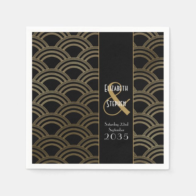 Elegant Gatsby Art Deco 1920's Gold Wedding   Napkin (Front)