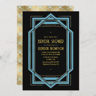 Elegant Gatsby Art Deco Blue & Gold Bridal Shower Invitation
