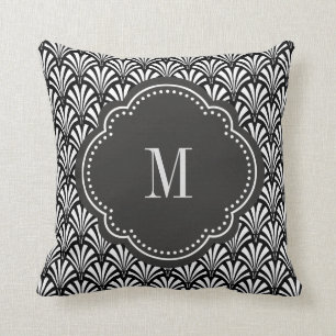 Elegant Gatsby Art Deco Fans Black and White Cushion