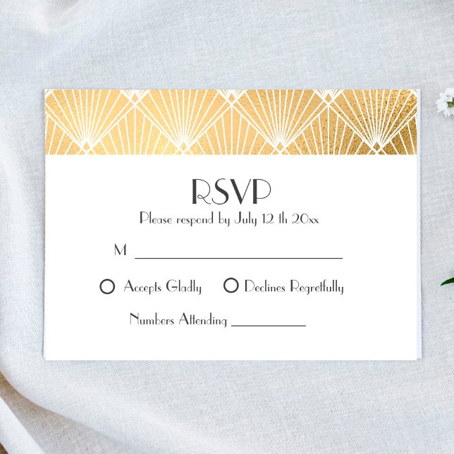 Elegant Gatsby Art Deco Gold Wedding RSVP Card (Creator Uploaded)