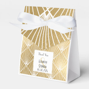 Elegant Gatsby Art Deco White & Gold Wedding  Favour Box