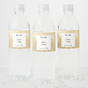 Elegant Gatsby Art Deco White & Gold Wedding  Water Bottle Label