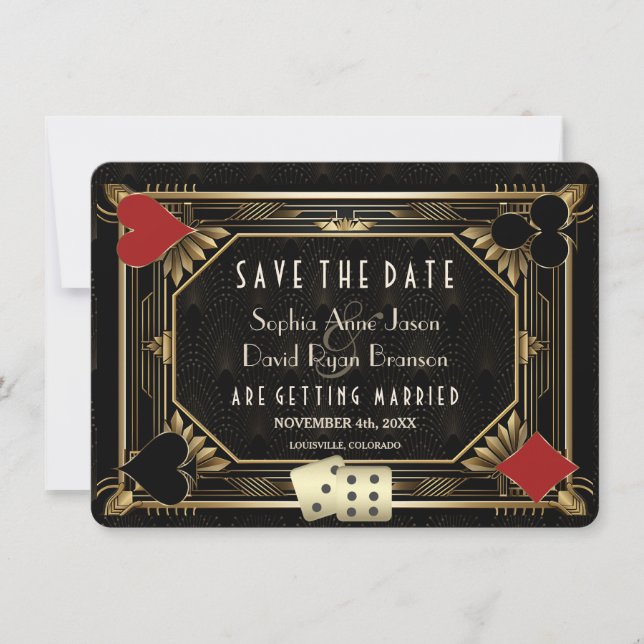 Elegant Gatsby Casino Royale Vegas Poker Wedding Save The Date (Front)