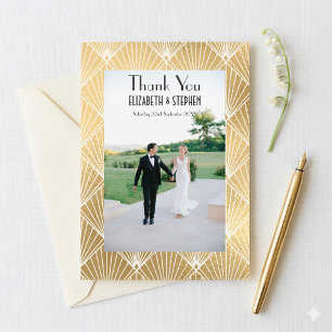 Elegant Gatsby Deco 1920 2 Photo Wedding Thankyou Thank You Card