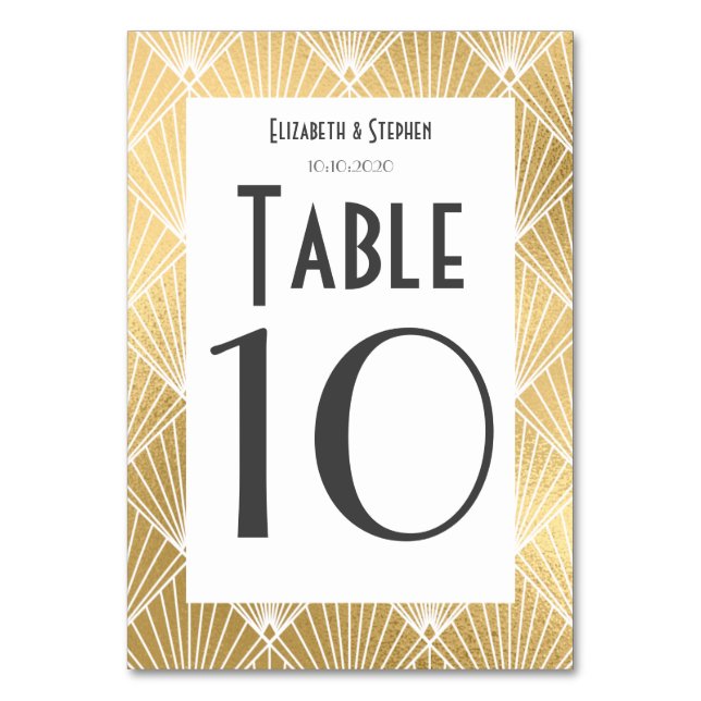 Elegant Gatsby Deco 1920's Wedding Table Number (Front)